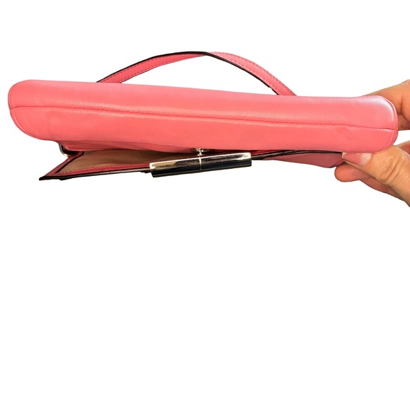 Coach Kristin Large Flap Wristlet Pink Coral Leather Convertible Strap - Picture 5 of 9